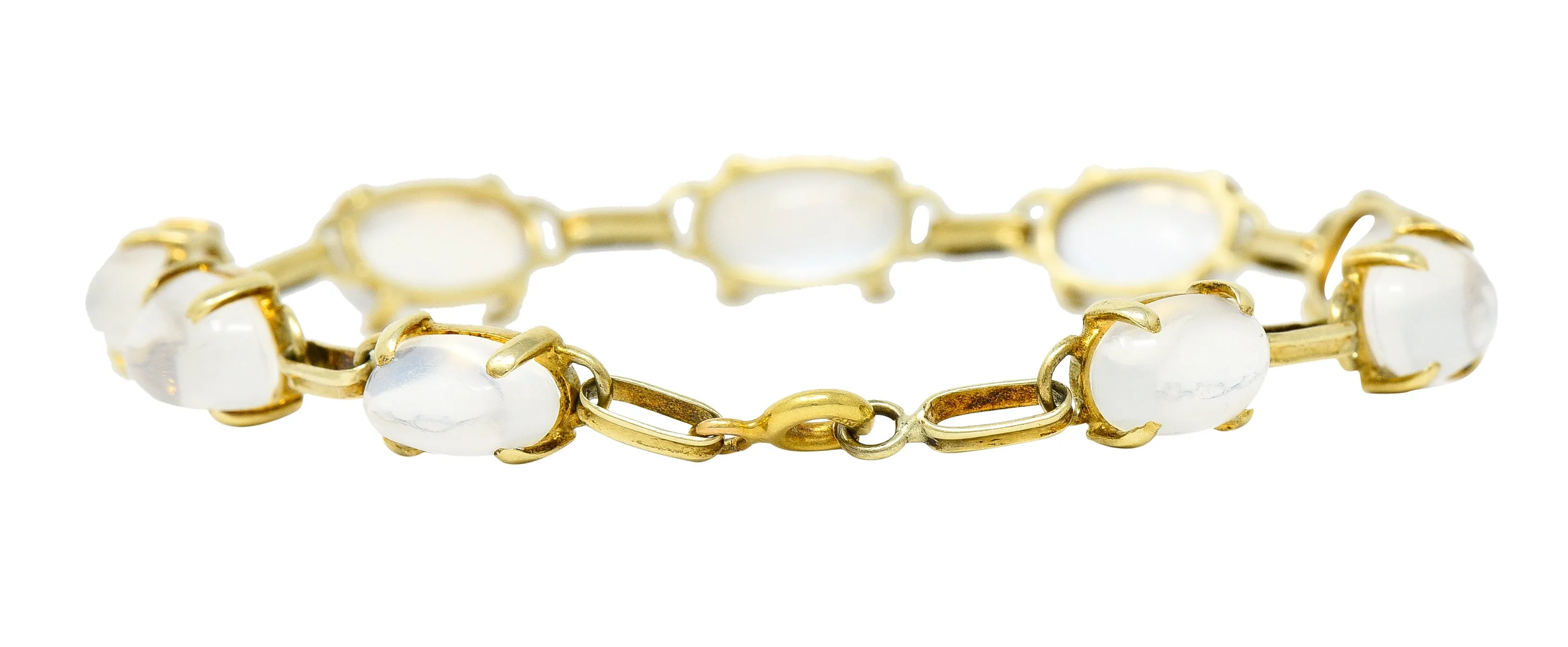 1940's Retro Moonstone 14 Karat Yellow Gold Gemstone Link Vintage Bracelet