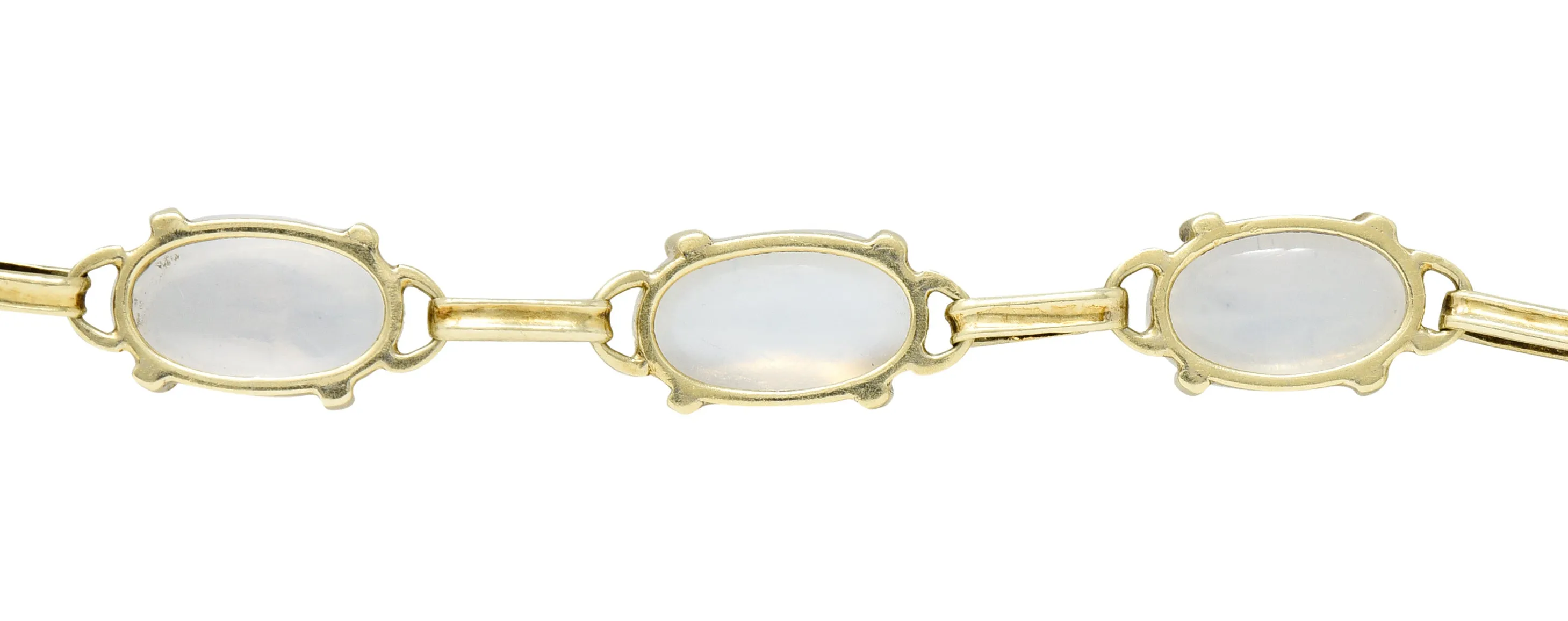 1940's Retro Moonstone 14 Karat Yellow Gold Gemstone Link Vintage Bracelet