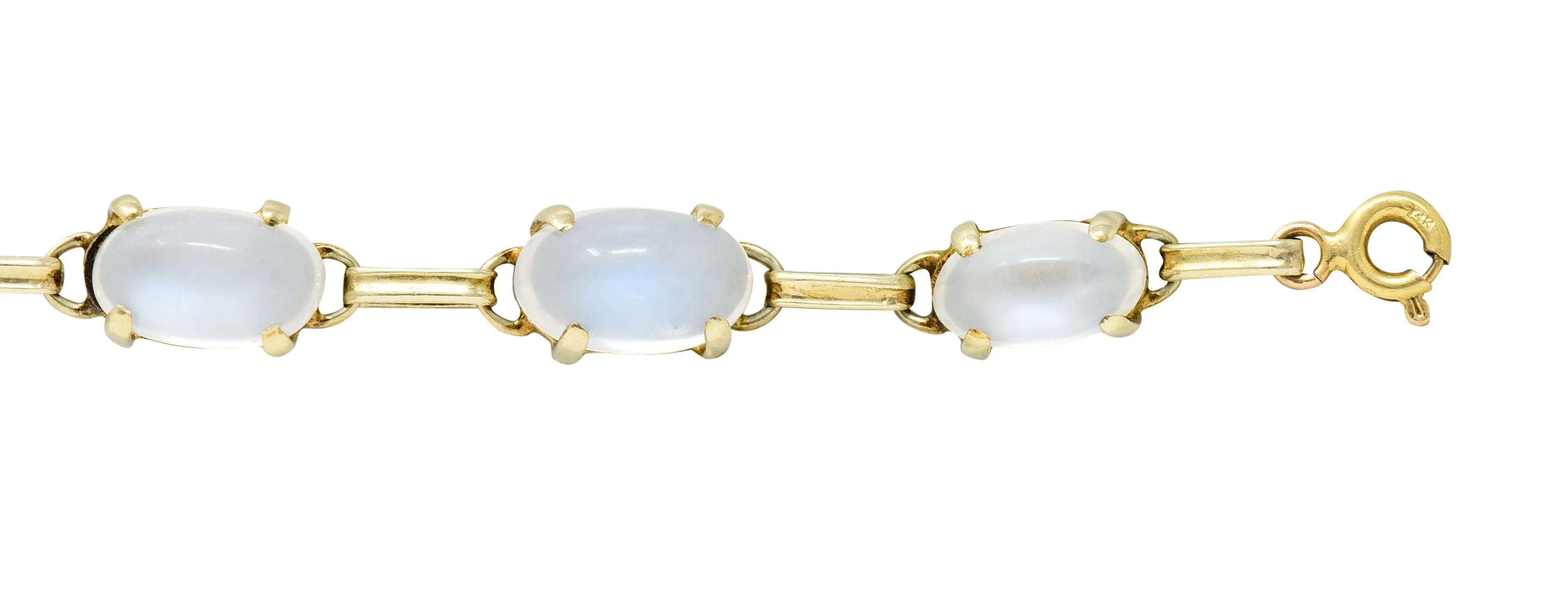 1940's Retro Moonstone 14 Karat Yellow Gold Gemstone Link Vintage Bracelet