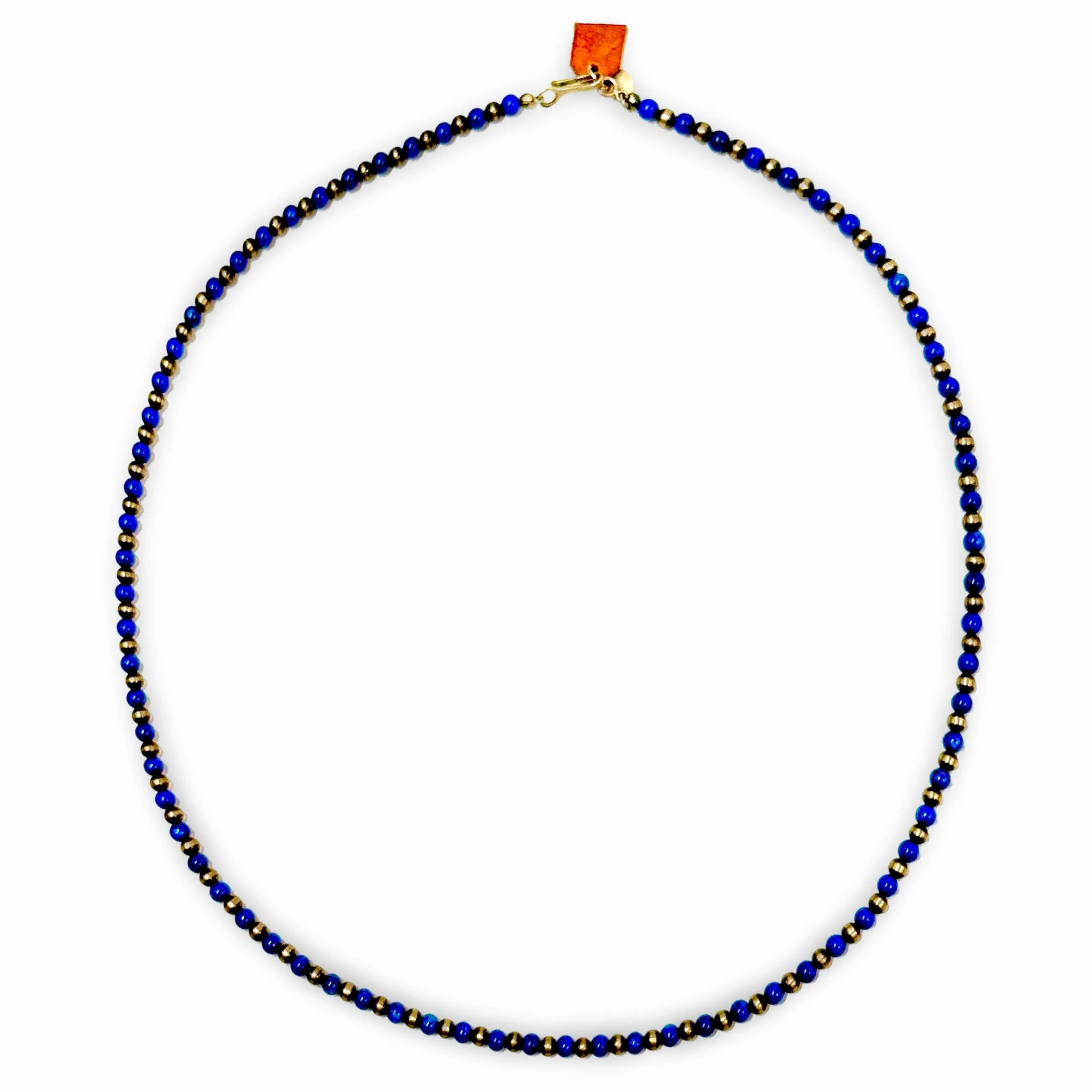 1990’S 20 INCH ROUND BEADED LAPIS LAZULI & STERLING SILVER NECKLACE