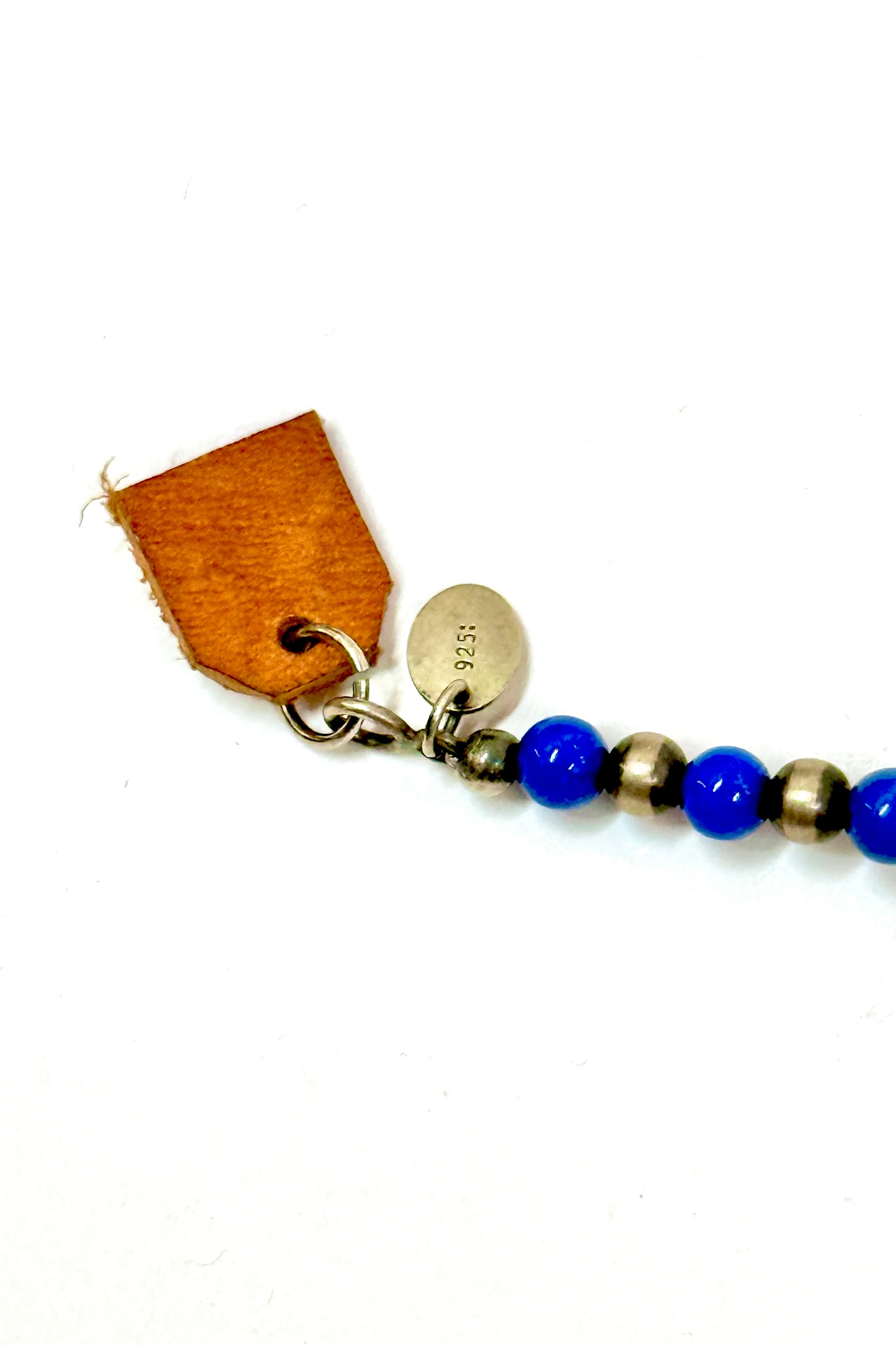 1990’S 20 INCH ROUND BEADED LAPIS LAZULI & STERLING SILVER NECKLACE