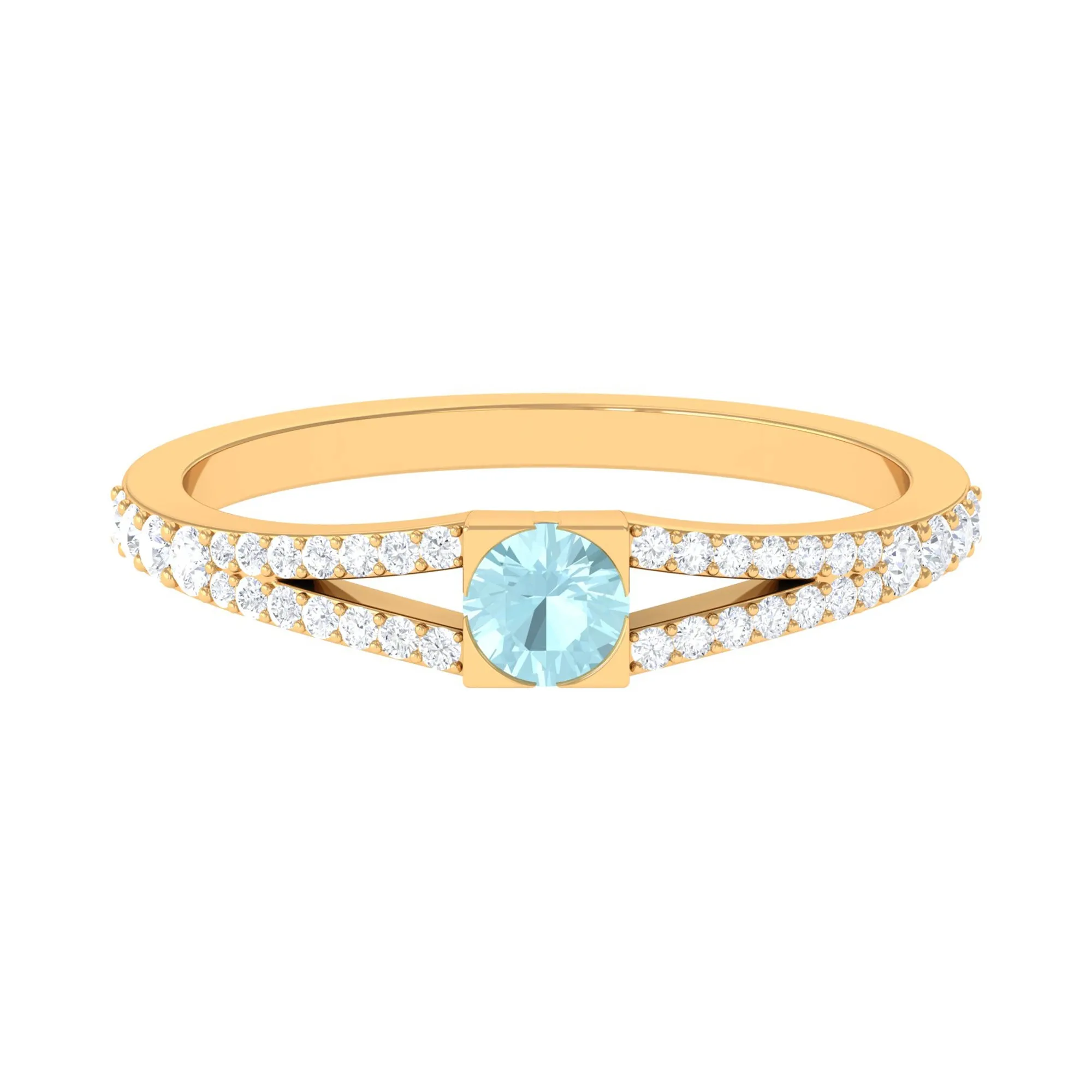 3/4 CT Split Shank Round Sky Blue Topaz Promise Ring with Diamond