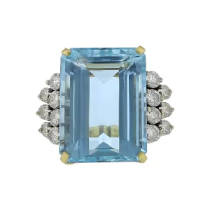 35.00-Carat Emerald-cut Aquamarine and Diamond Ring