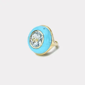 6.8ct Oval Aquamarine in Turquoise Lollipop Ring