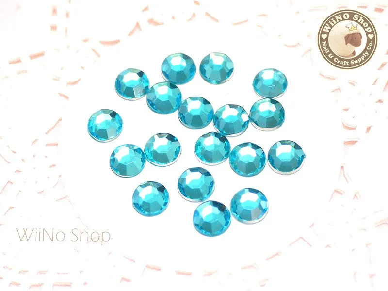 8mm Blue Aquamarine Round Flatback Acrylic Rhinestone - 50 pcs