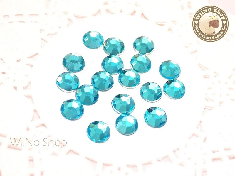 8mm Blue Aquamarine Round Flatback Acrylic Rhinestone - 50 pcs