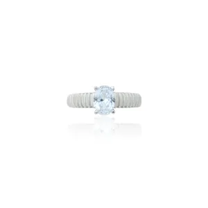 925 Silver Oval Cut Aquamarine Crystal Ring for Girls