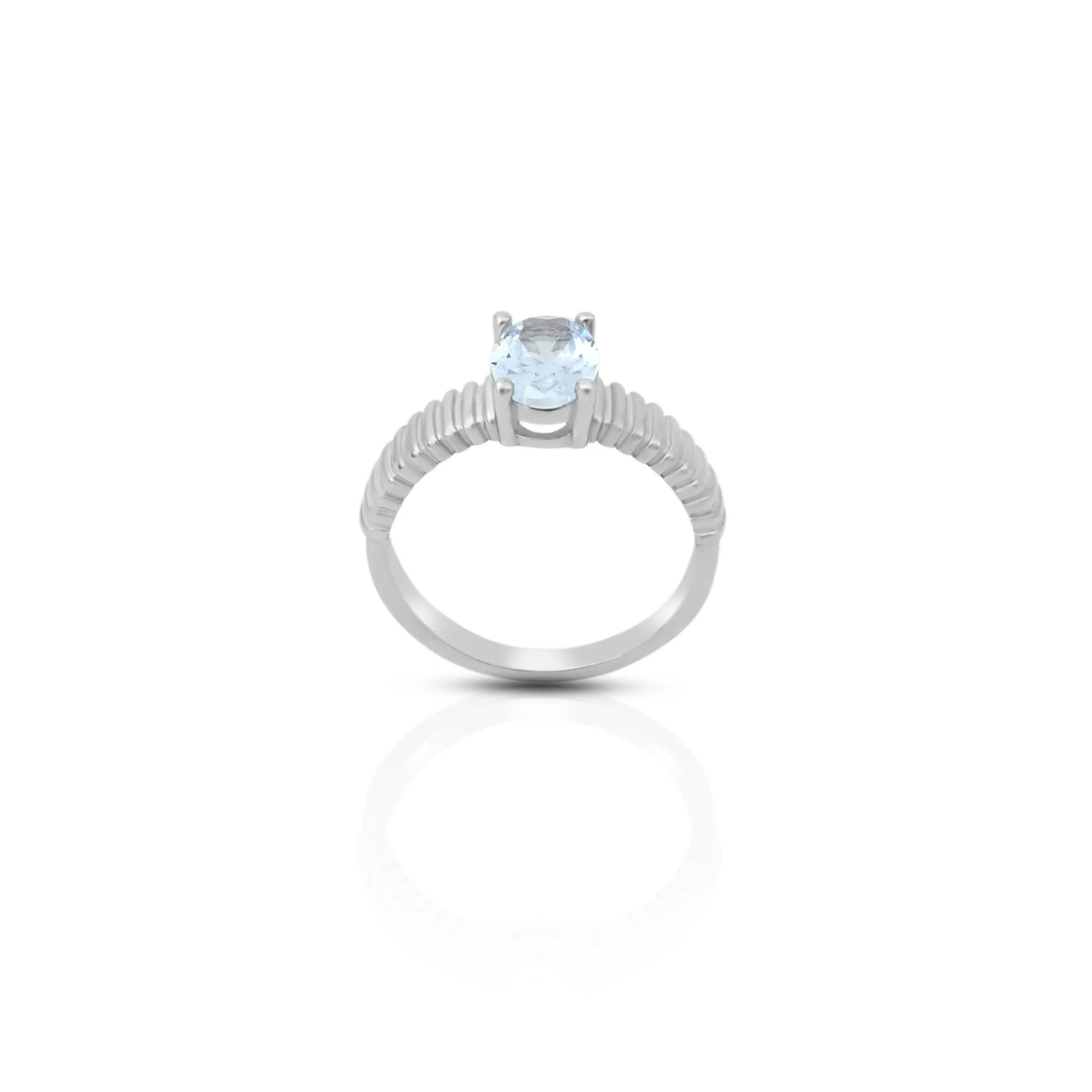 925 Silver Oval Cut Aquamarine Crystal Ring for Girls