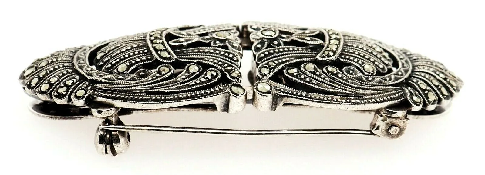 925 Sterling Silver & Marcasite Brooch/Pin/Dress Clip