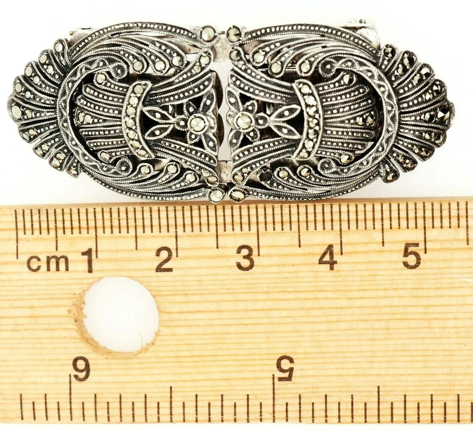 925 Sterling Silver & Marcasite Brooch/Pin/Dress Clip