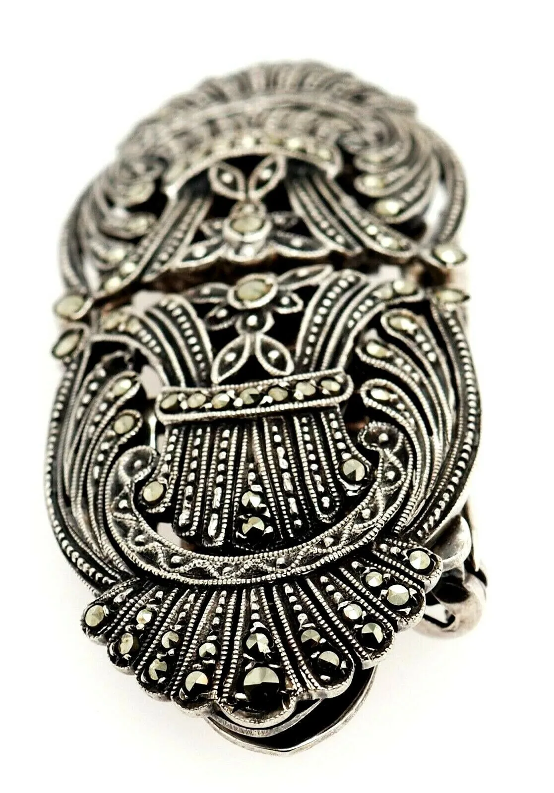 925 Sterling Silver & Marcasite Brooch/Pin/Dress Clip