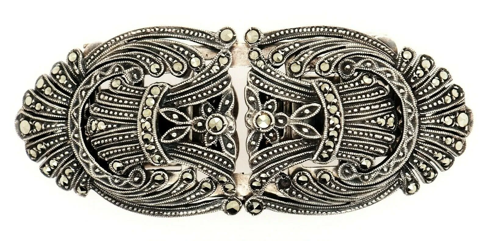 925 Sterling Silver & Marcasite Brooch/Pin/Dress Clip