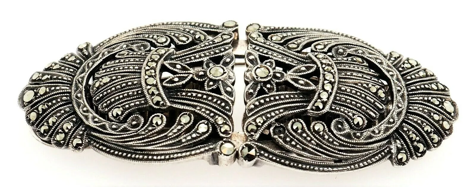 925 Sterling Silver & Marcasite Brooch/Pin/Dress Clip