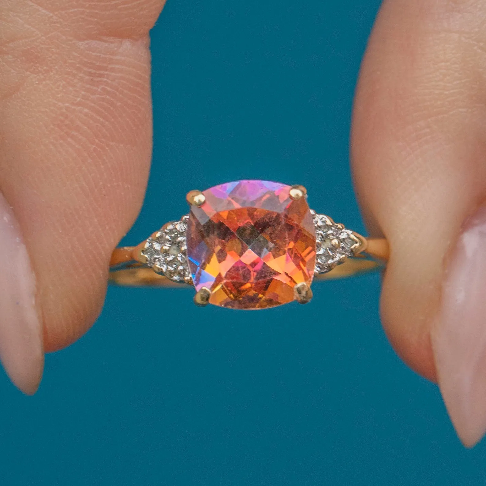 9ct Gold Mystic Topaz Diamond Cluster Ring