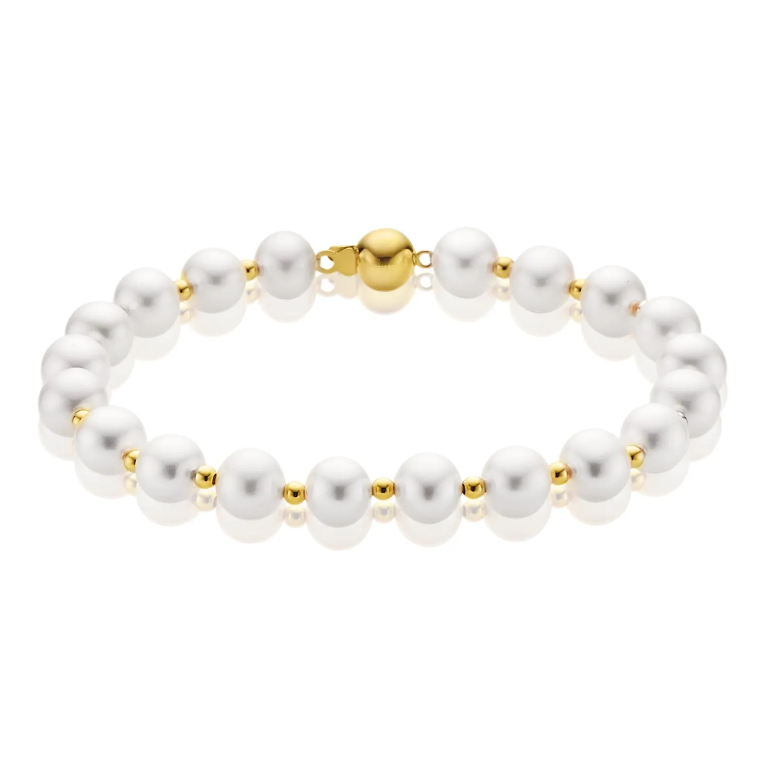 9ct Two Tone Gold 6-6.5mm Freshwater Pearl Bracelet