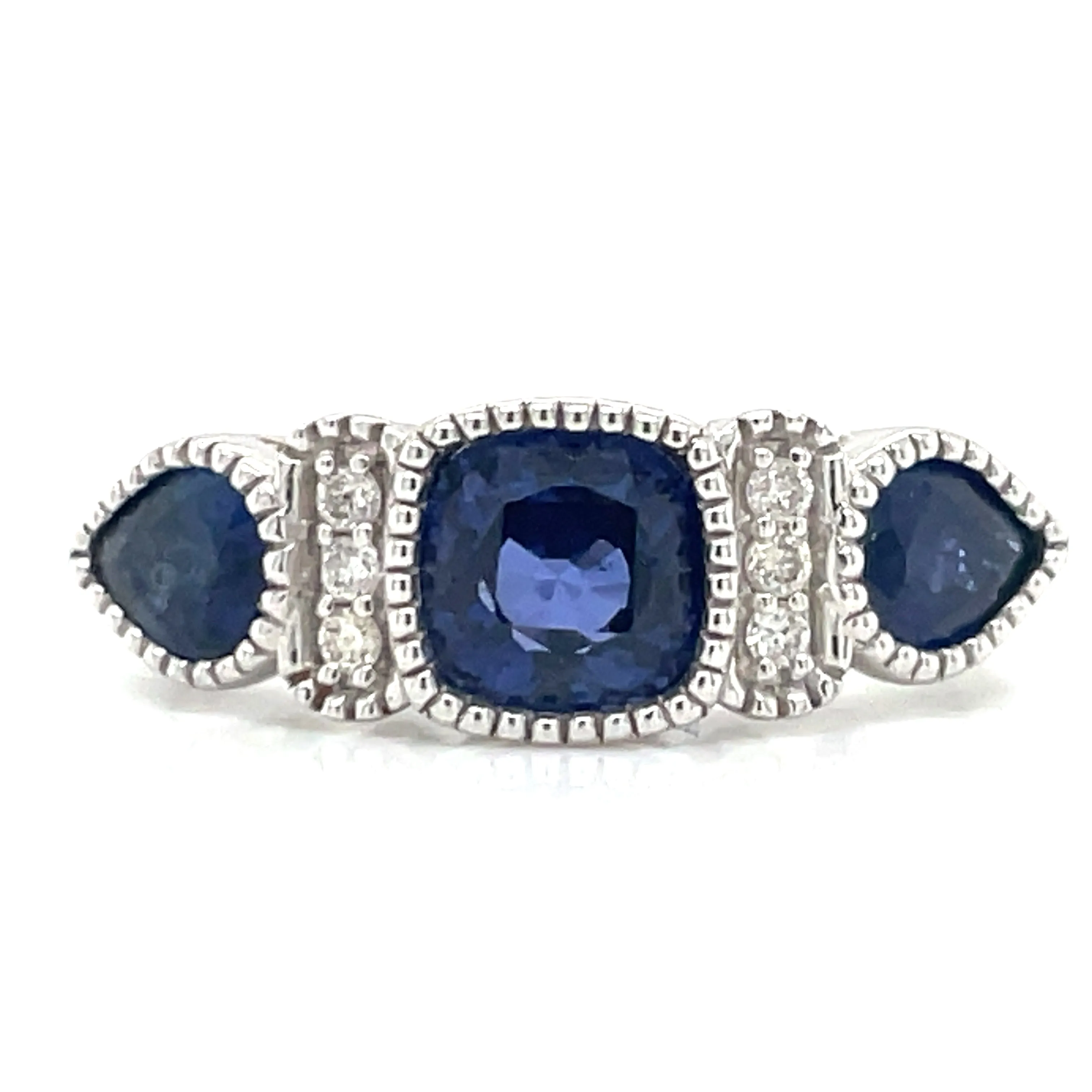 9ct White Gold Cushion & Pear Cut 2.60ct Earth Grown Sapphire Ring