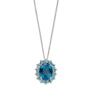 9ct White Gold London Blue Topaz And Sky Blue Topaz Cluster Pendant Only GP2243T