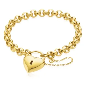 9ct Yellow Gold Silver Filled 20cm Round Belcher Heart Padlock