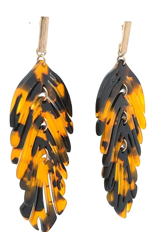 Acrylic Tortoise Shell Leaf Dangle earrings