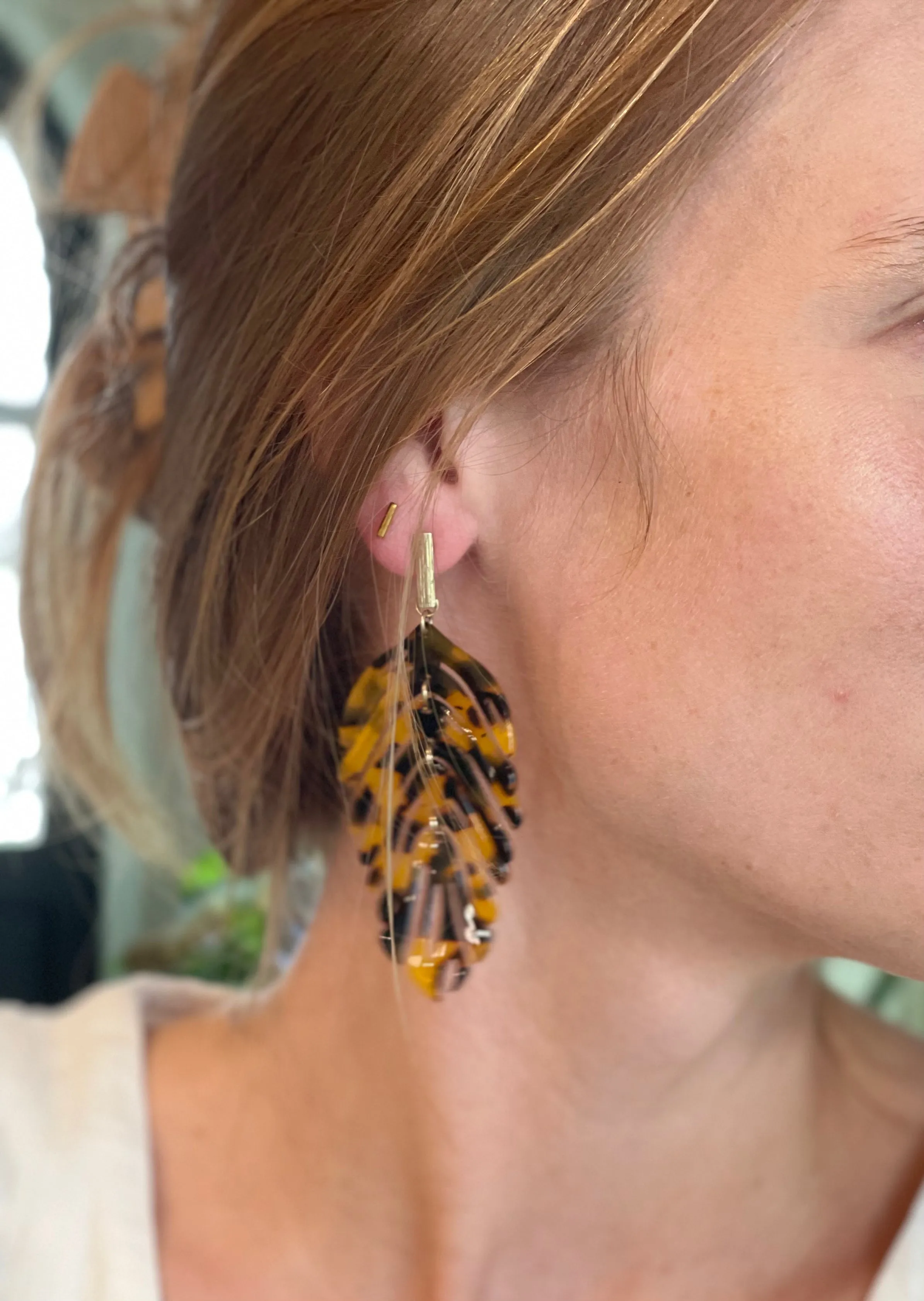 Acrylic Tortoise Shell Leaf Dangle earrings