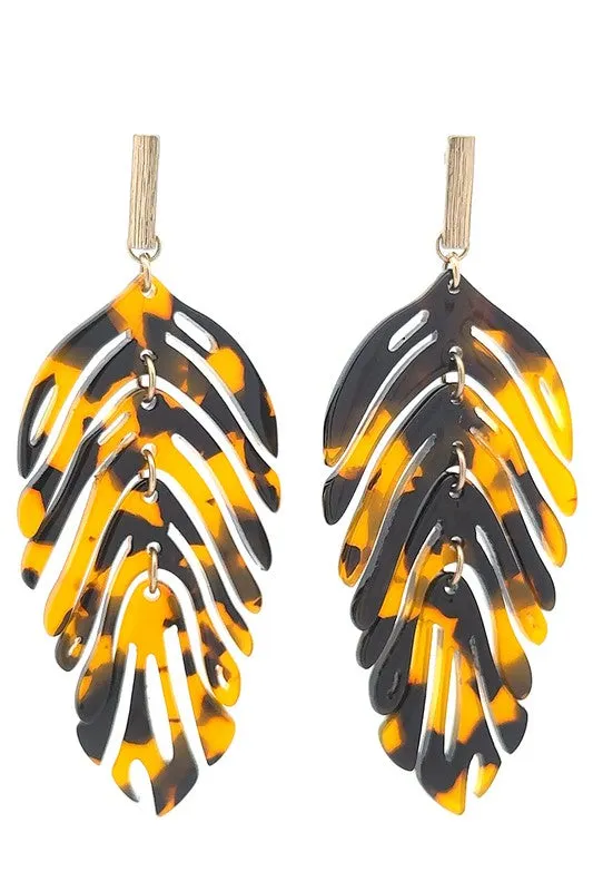 Acrylic Tortoise Shell Leaf Dangle earrings