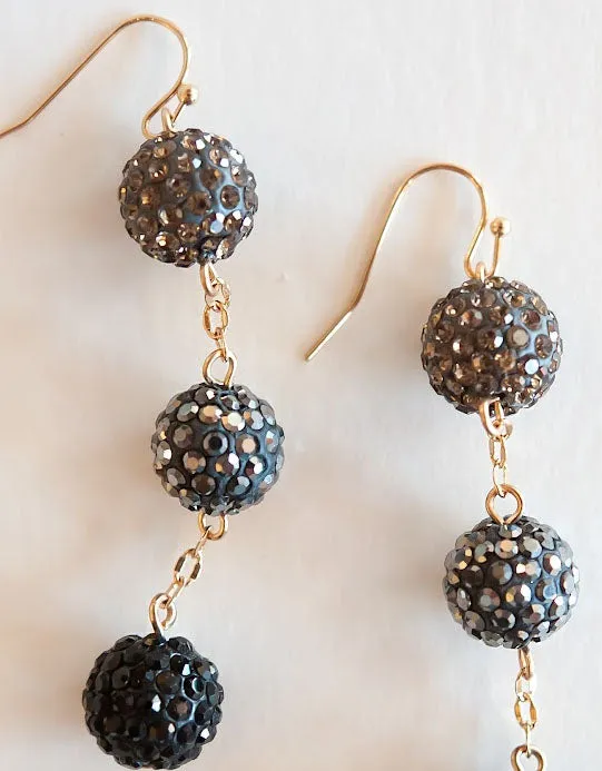 Alex Black and Gray Disco Ball Earrings | Sparkly Drop Dangle