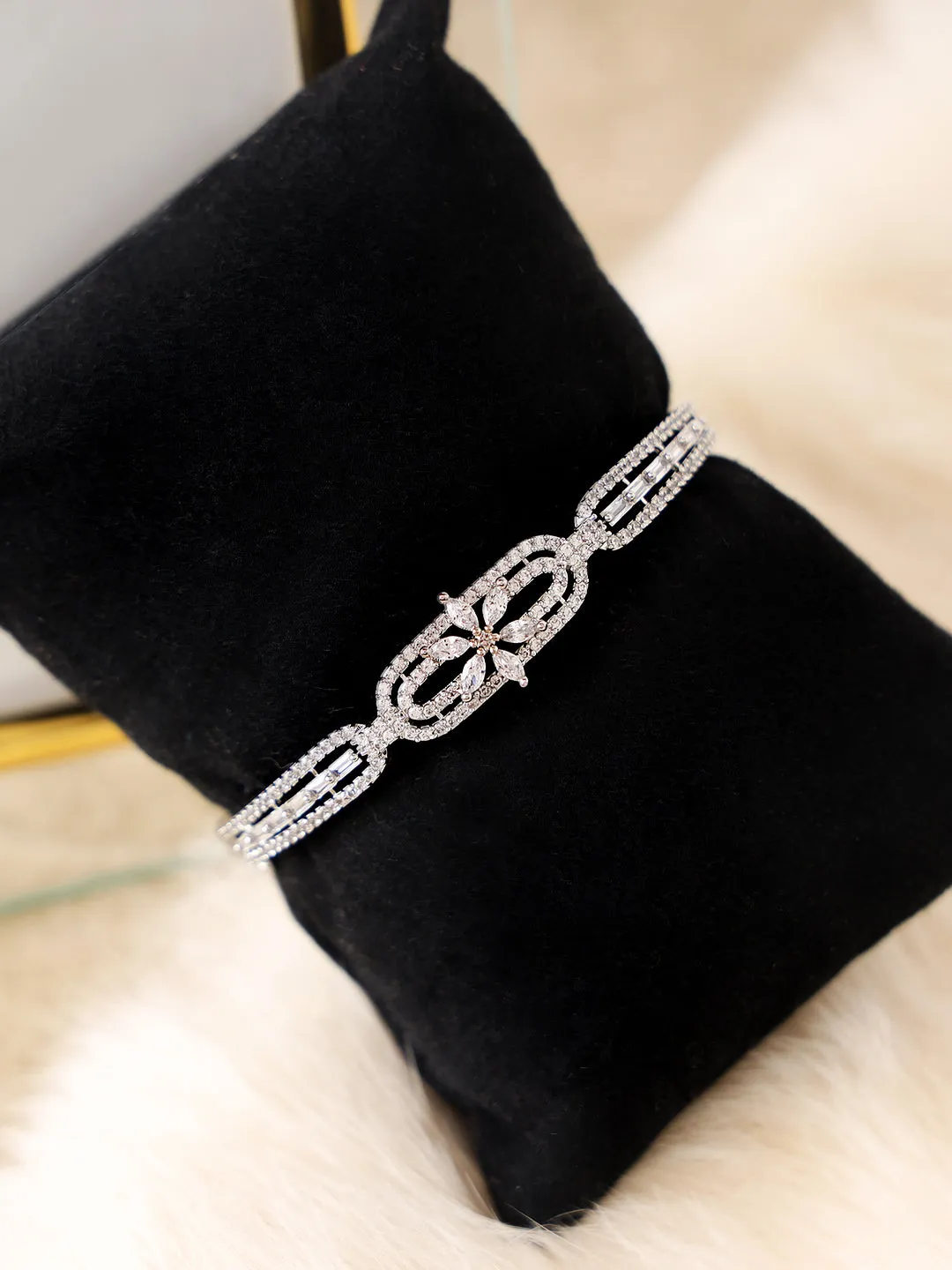 American Diamond Silver Plated Mint Green Bracelet