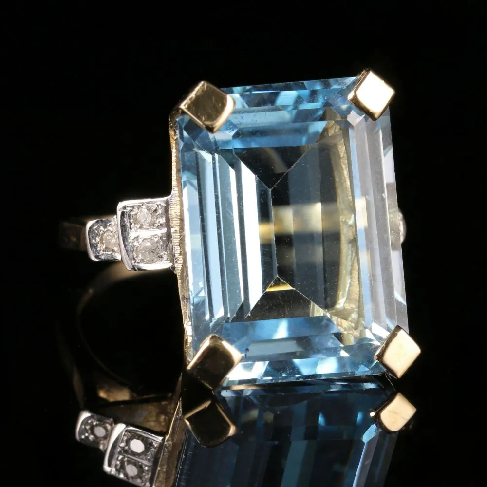 Antique Blue Topaz Diamond Ring 22Ct Blue Topaz 9Ct Gold