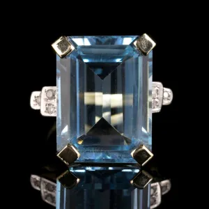 Antique Blue Topaz Diamond Ring 22Ct Blue Topaz 9Ct Gold