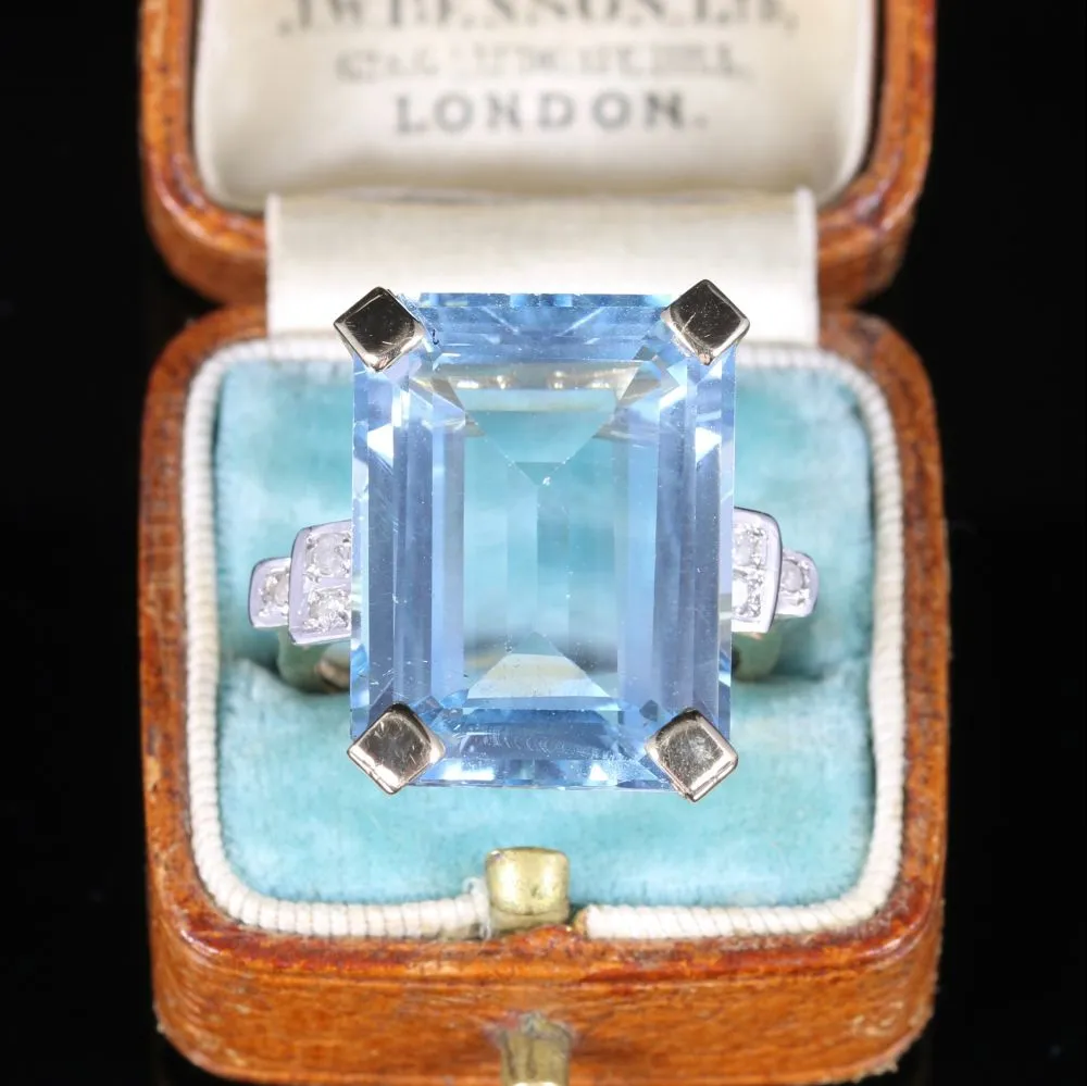 Antique Blue Topaz Diamond Ring 22Ct Blue Topaz 9Ct Gold