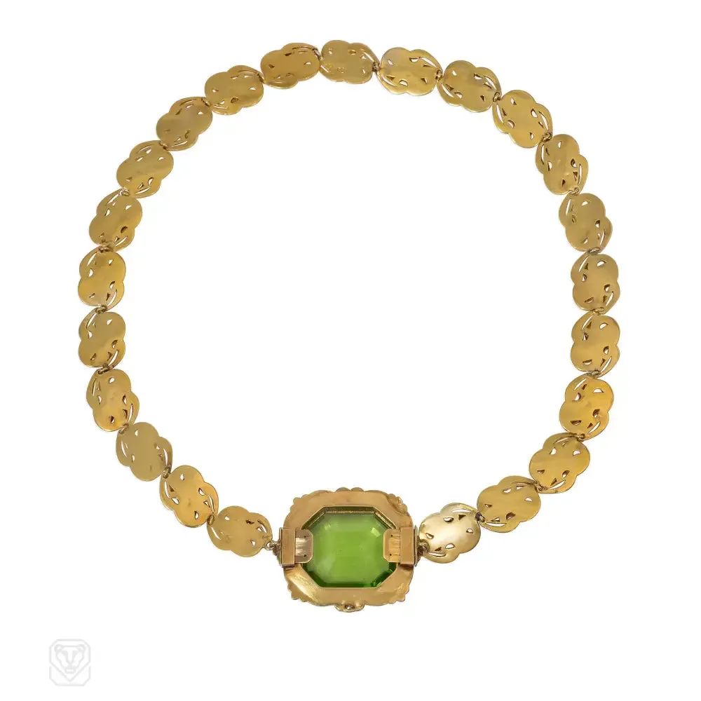 Antique Roccoco peridot and gold demi parure