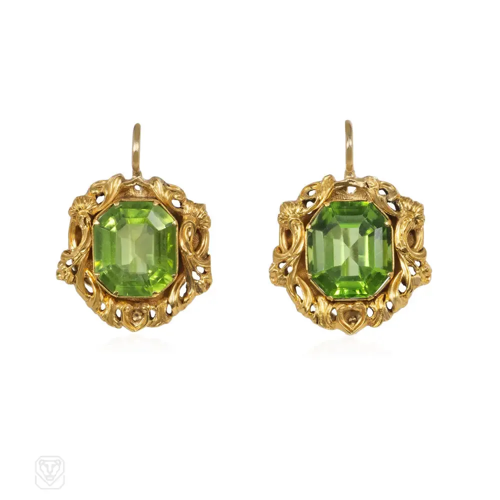 Antique Roccoco peridot and gold demi parure