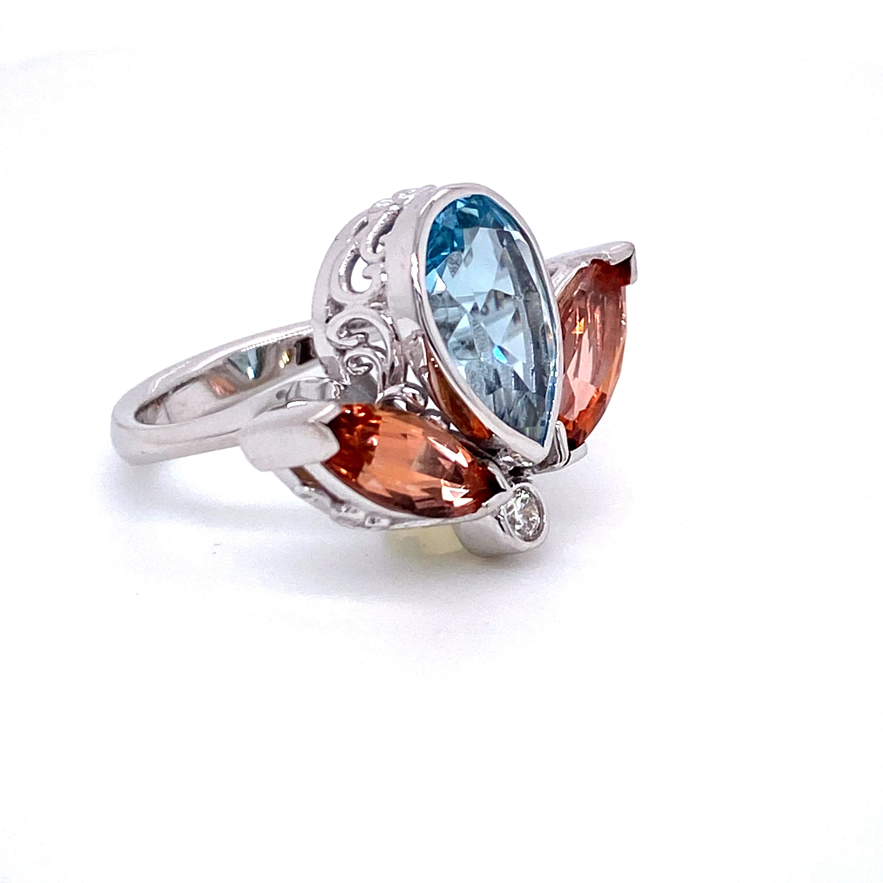 Aquamarine and Precious Topaz "Lotus Flower" Ring