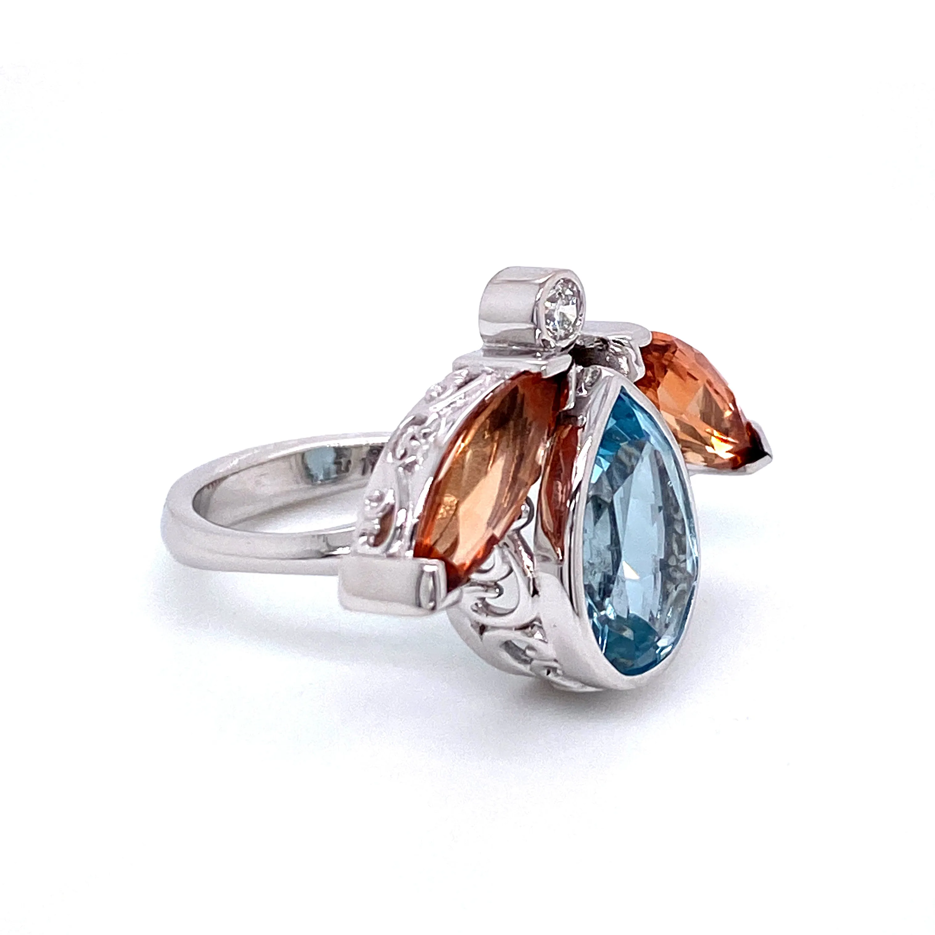 Aquamarine and Precious Topaz "Lotus Flower" Ring