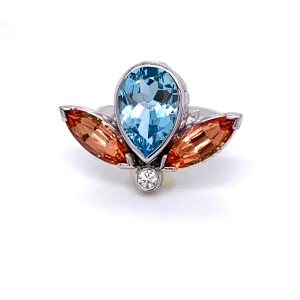 Aquamarine and Precious Topaz "Lotus Flower" Ring