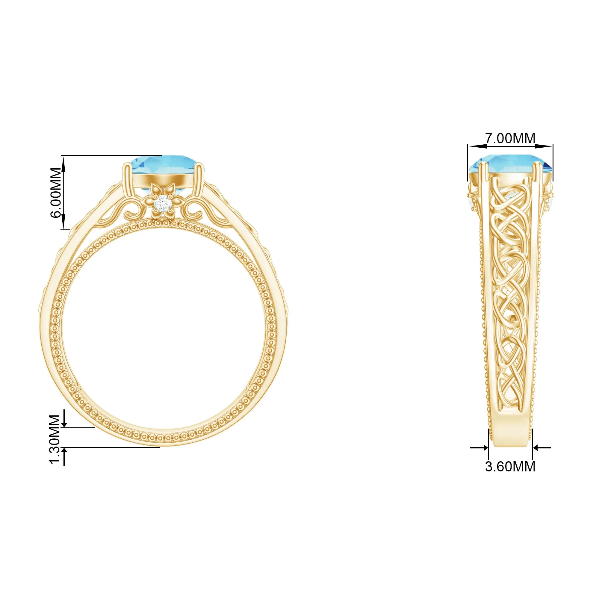 Aquamarine Celtic Solitaire Band with Diamond