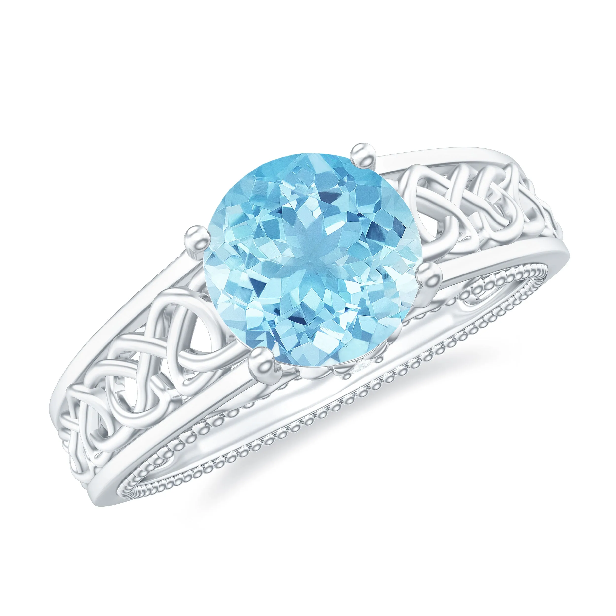 Aquamarine Celtic Solitaire Band with Diamond