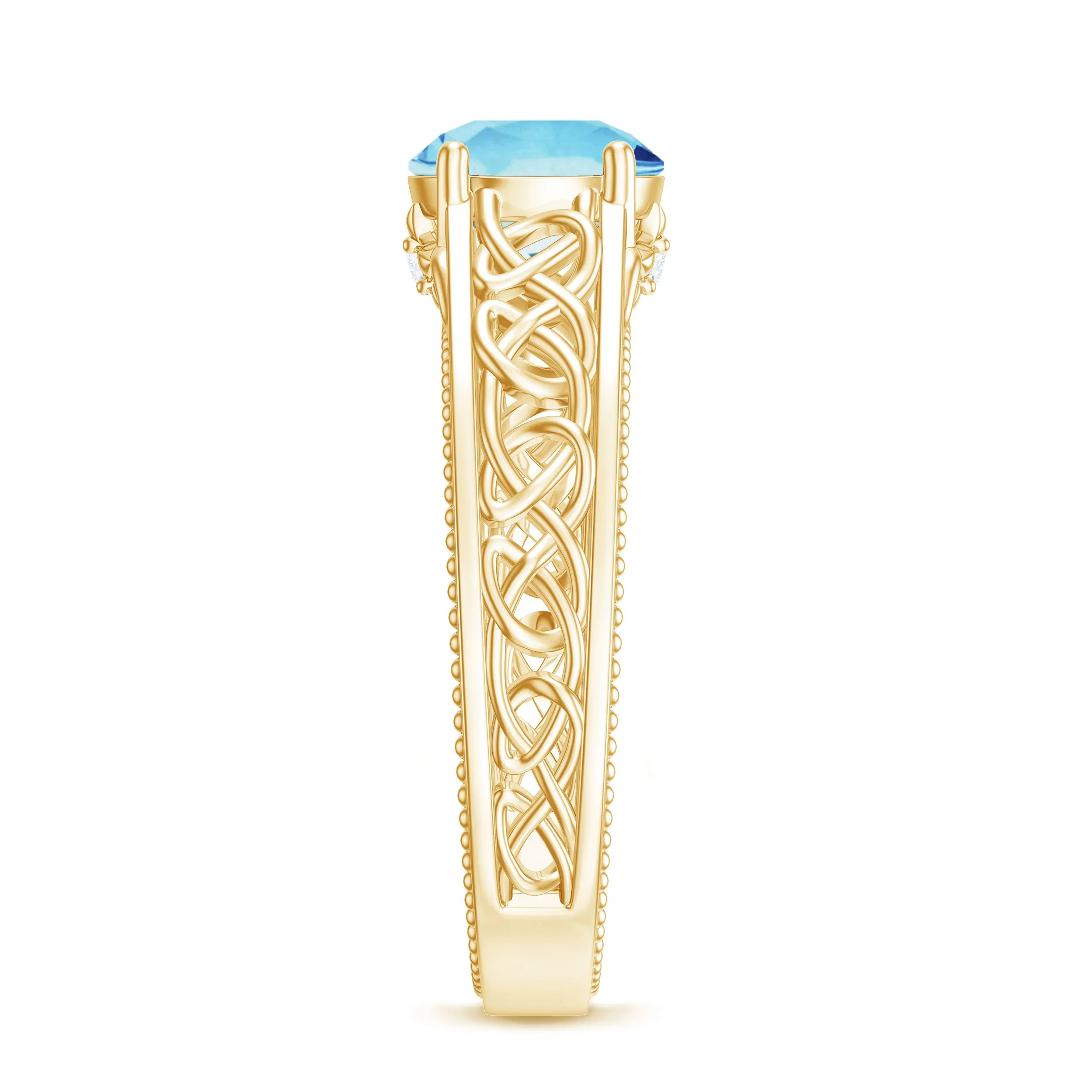 Aquamarine Celtic Solitaire Band with Diamond