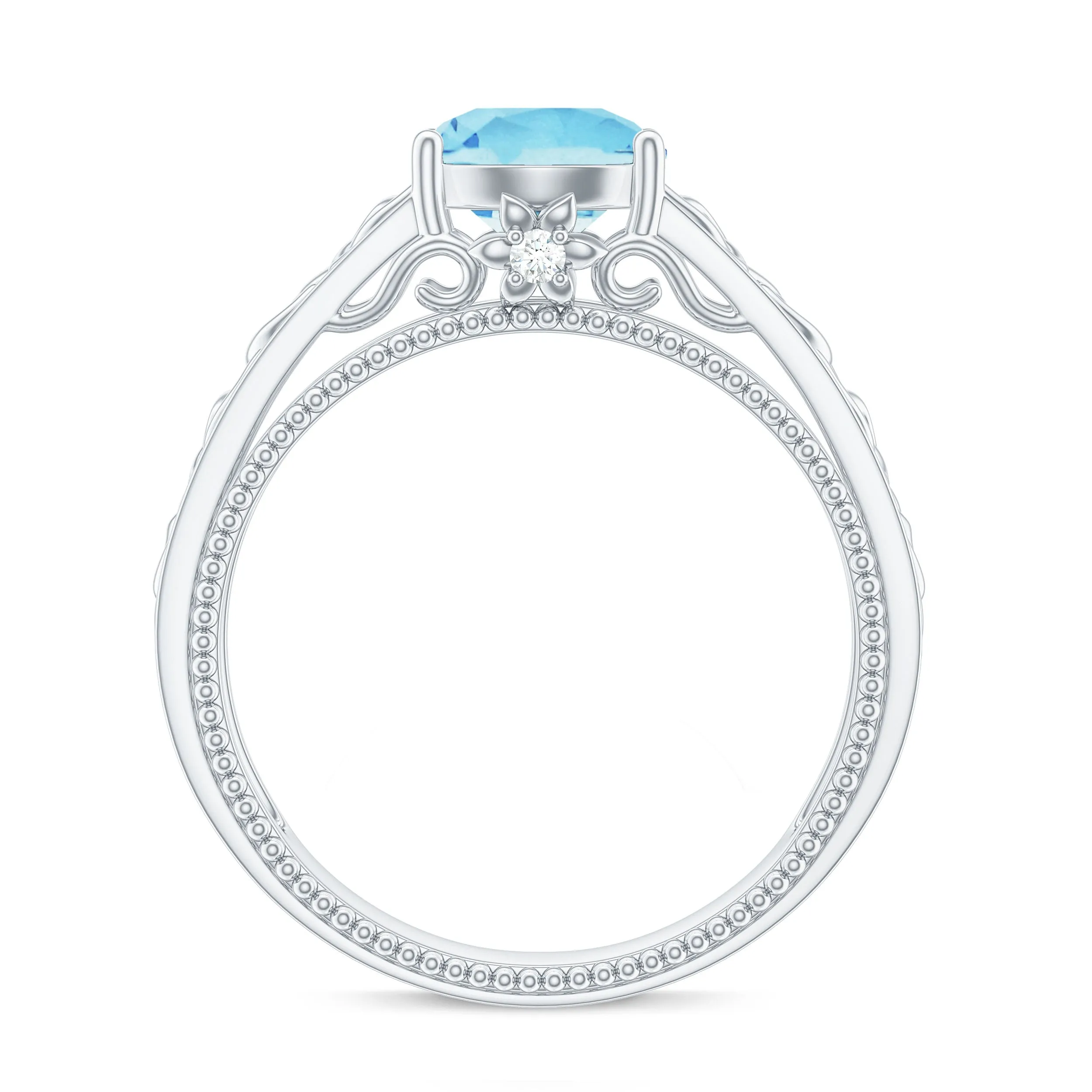 Aquamarine Celtic Solitaire Band with Diamond