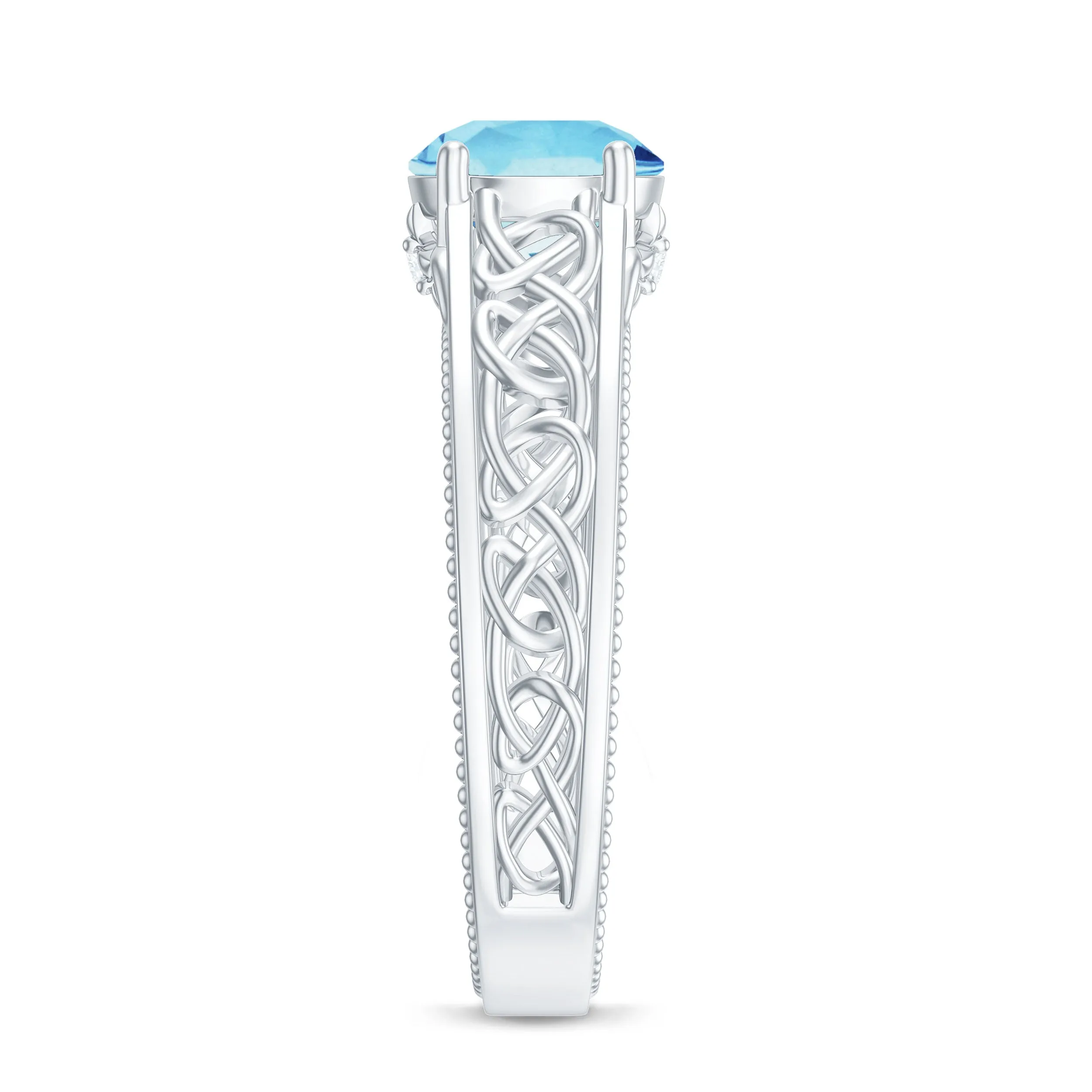 Aquamarine Celtic Solitaire Band with Diamond