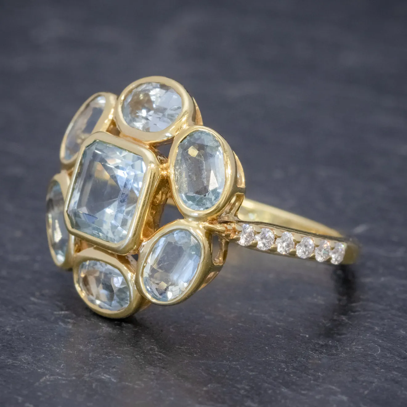 Aquamarine Diamond Cluster Ring 18Ct Gold 5.50Ct Aquamarine Cassandra Goad Boxed