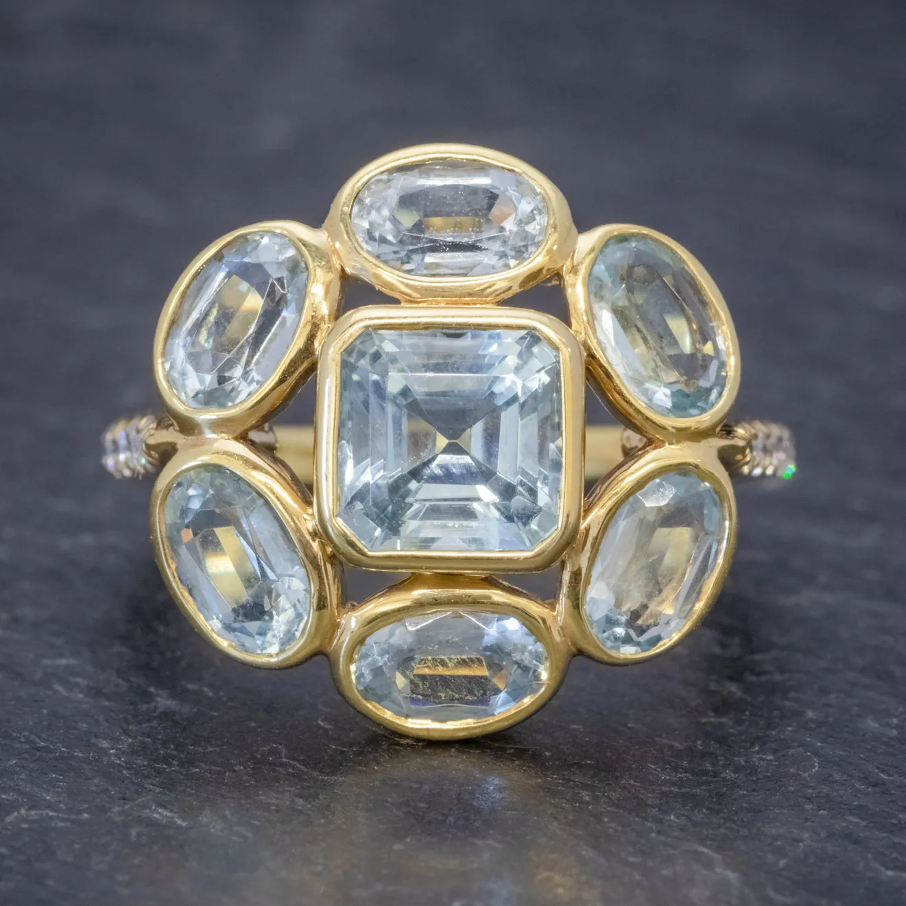 Aquamarine Diamond Cluster Ring 18Ct Gold 5.50Ct Aquamarine Cassandra Goad Boxed