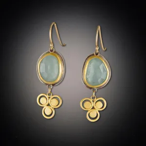 Aquamarine Earrings with 22k Filigree Dot Trio Charm