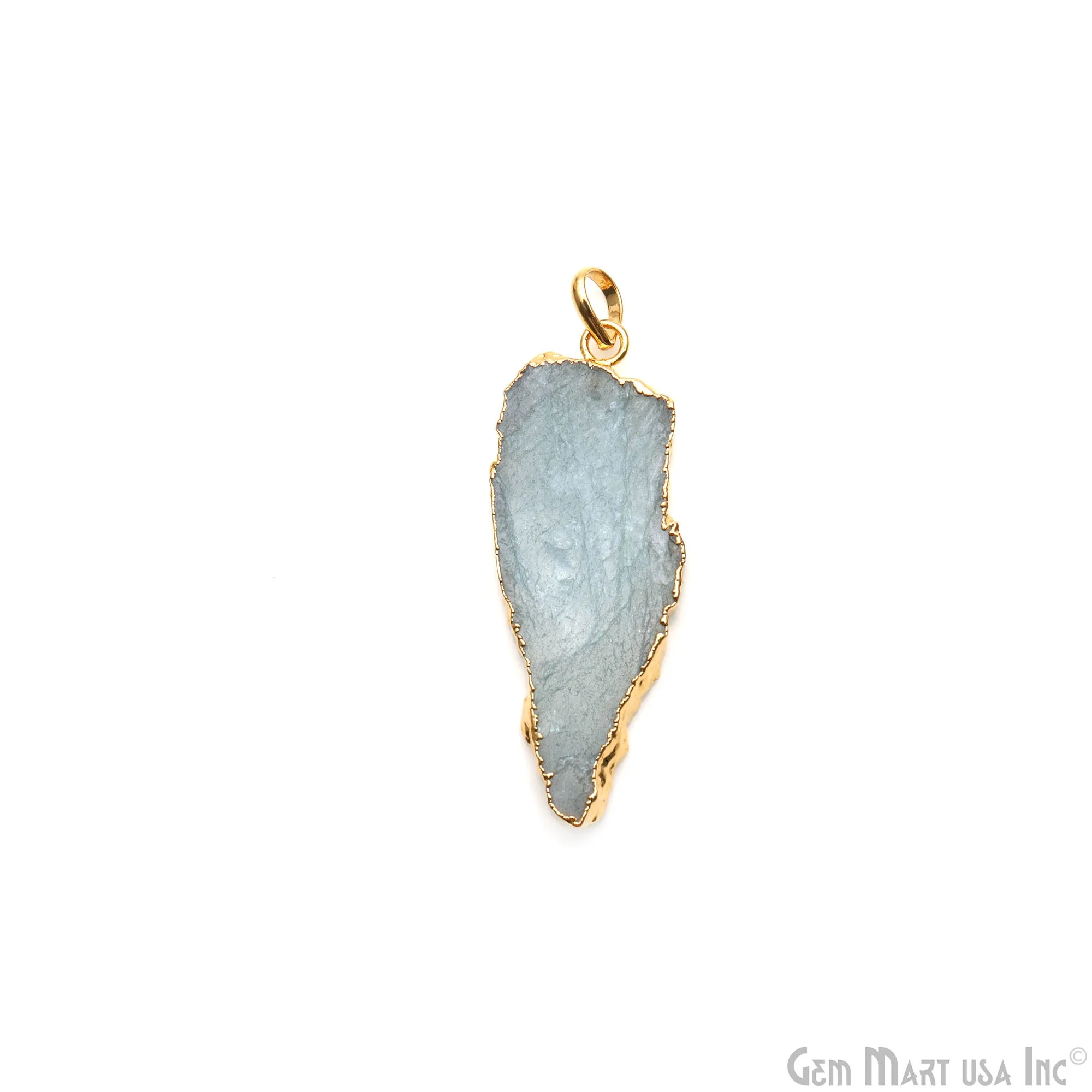 Aquamarine Free Form shape 50x18mm Gold Electroplated Gemstone Single Bail Pendant