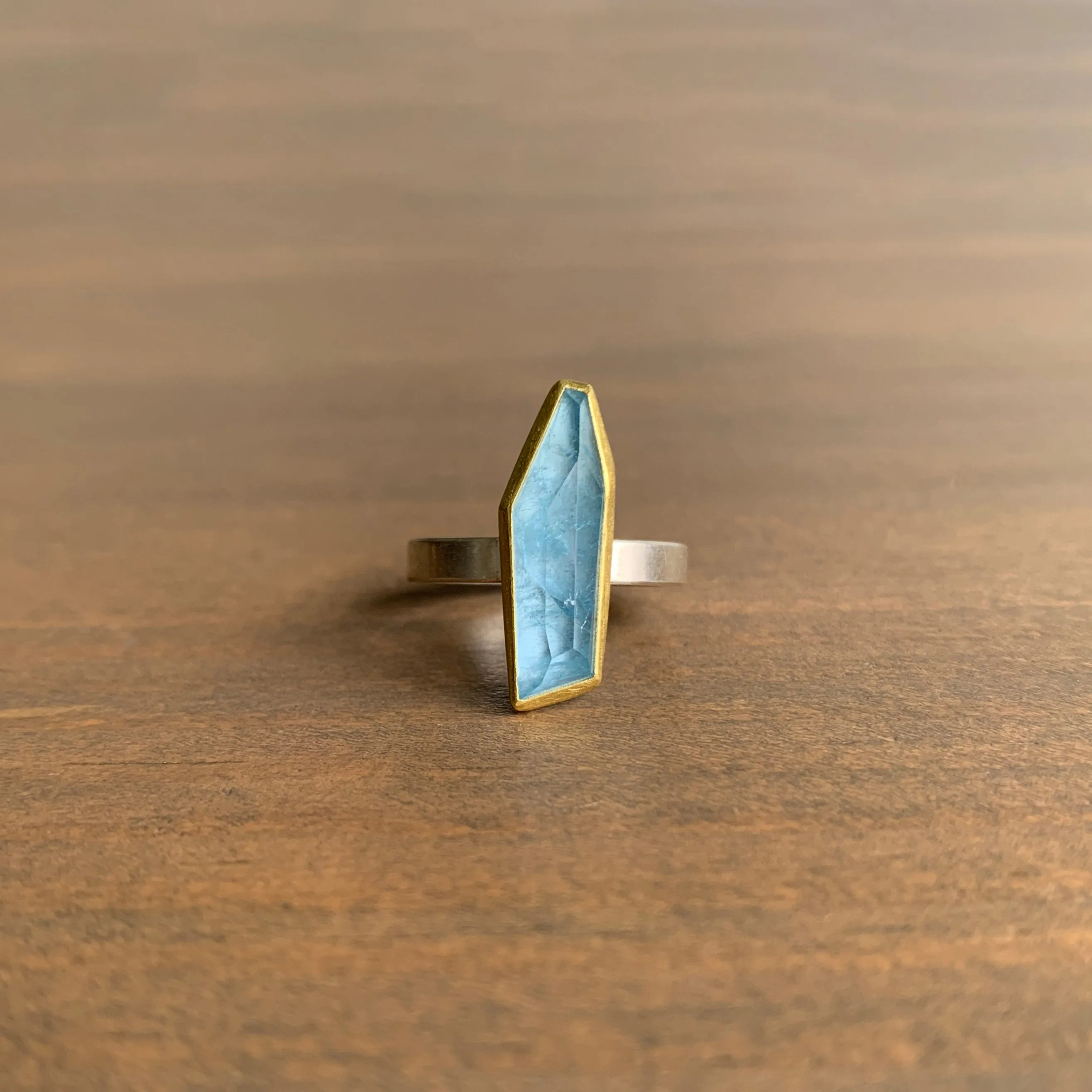 Aquamarine Geometric Ring