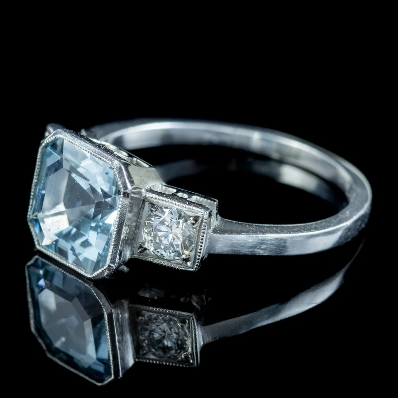 Art Deco Style Aquamarine Diamond Trilogy Ring 2.50ct Aqua