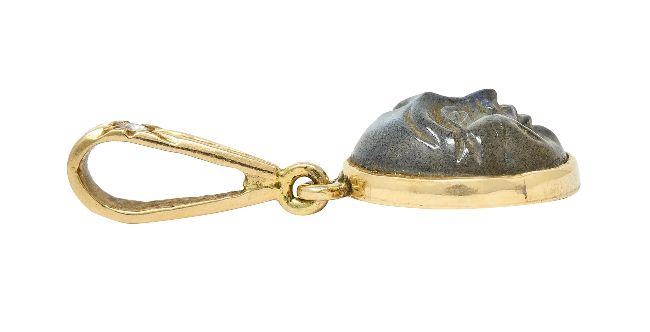 Art Nouveau Labradorite Diamond 14 Karat Gold Man-In-Moon Charm