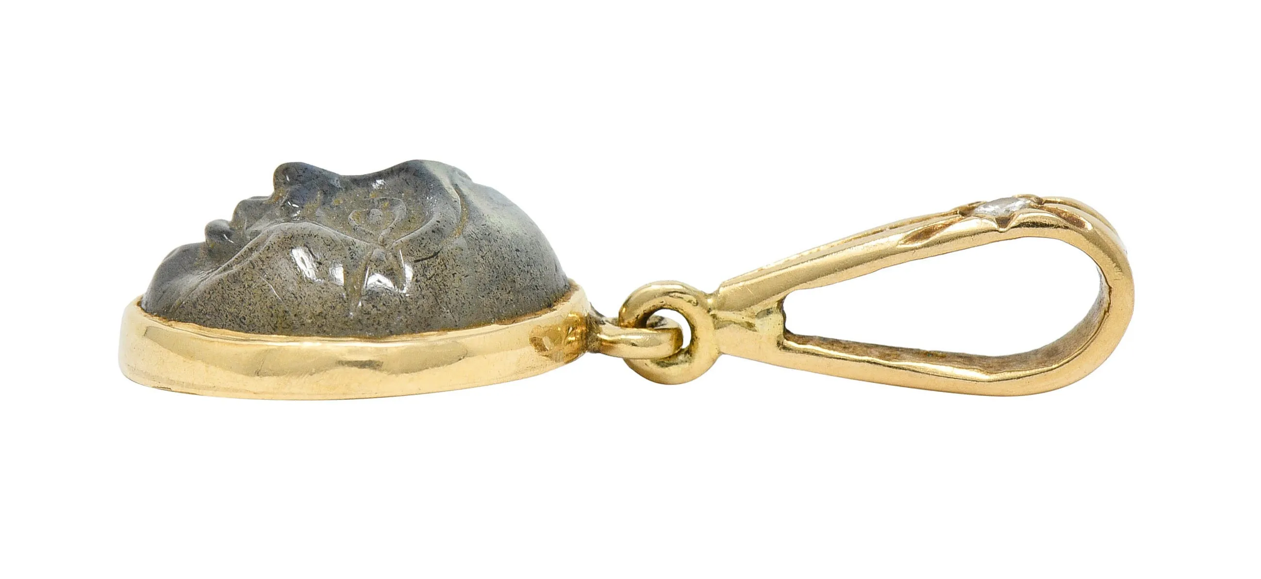 Art Nouveau Labradorite Diamond 14 Karat Gold Man-In-Moon Charm