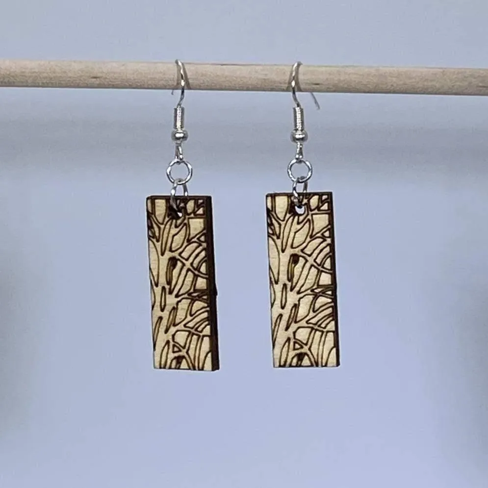 Art Nouveau Tree Bar Wooden Dangle Earrings by Cate's Concepts, LLC