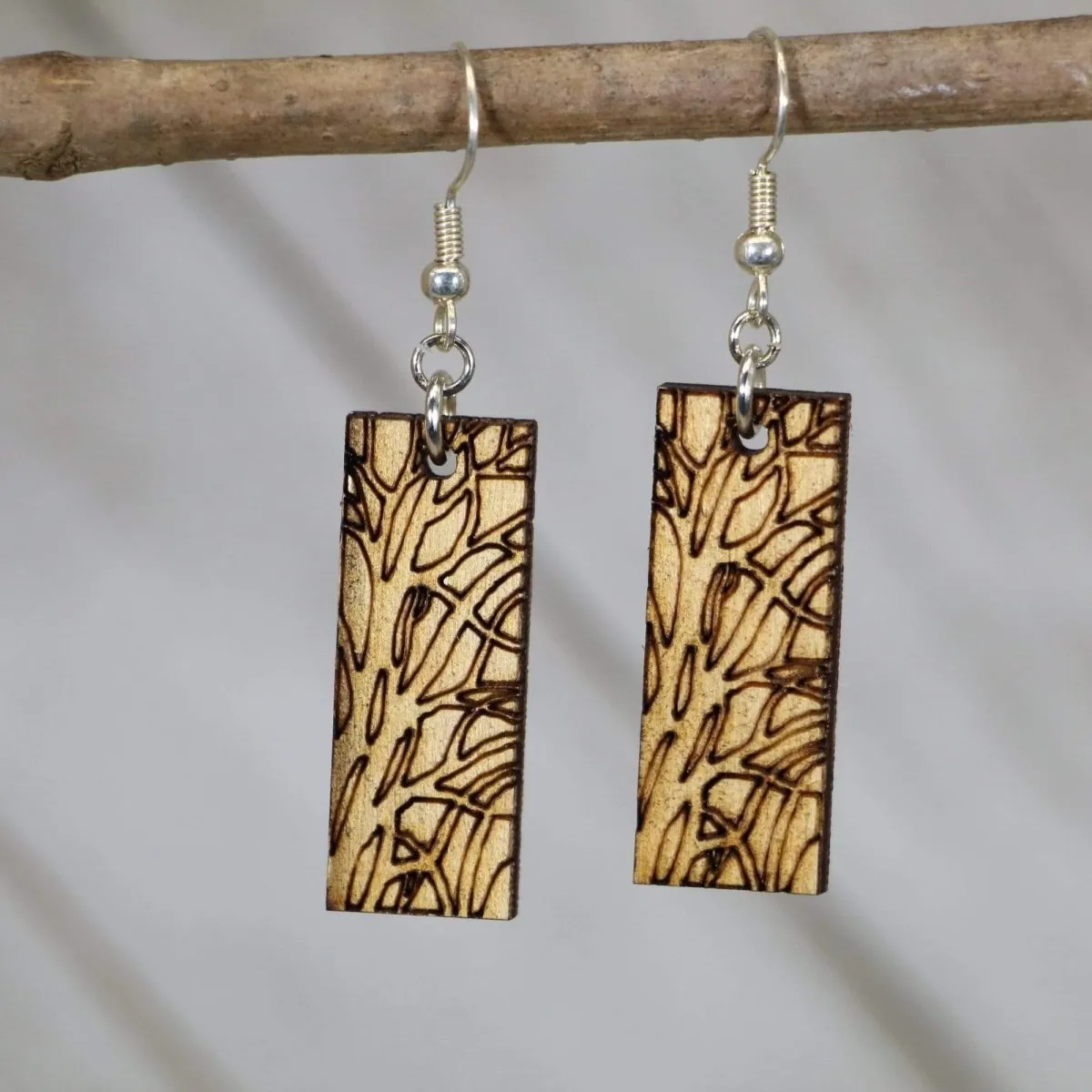 Art Nouveau Tree Bar Wooden Dangle Earrings by Cate's Concepts, LLC